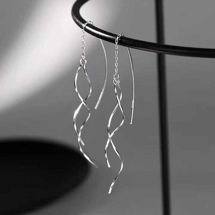 Sterling Silver Wavy Tassel Threader Earrings