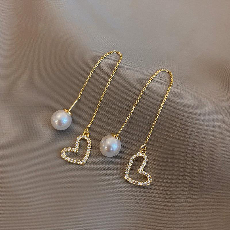 14K Gold-plated Heart Pearl Threader Earrings