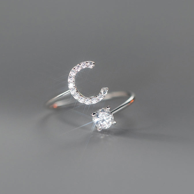 Sterling Silver Zircon Adjustable Letter Rings