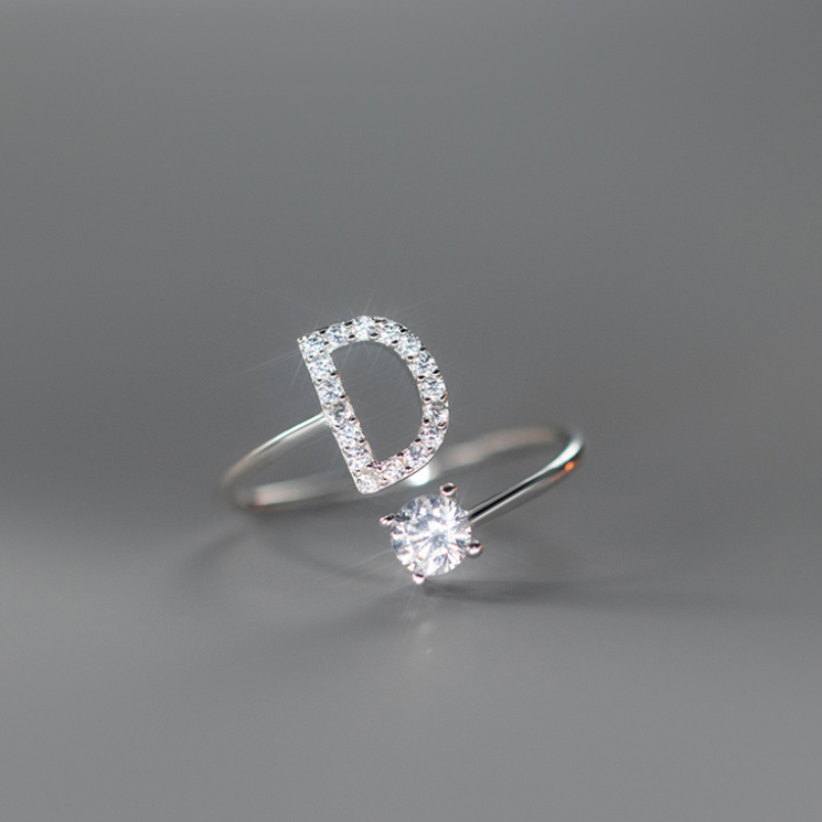 Sterling Silver Zircon Adjustable Letter Rings