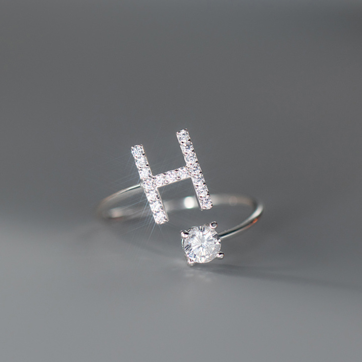 Sterling Silver Zircon Adjustable Letter Rings