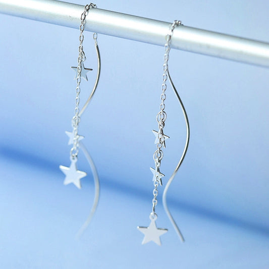 Sterling Silver Wavy Star Threader Earrings