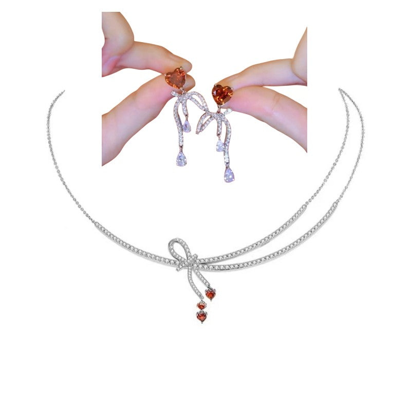 14K Gold-Plated Bow Heart Earring And Necklace Set