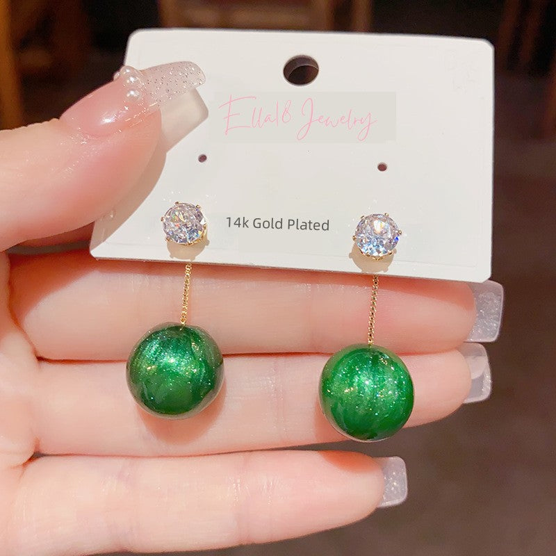 14K Gold-plated Green Drop Ball Earrings